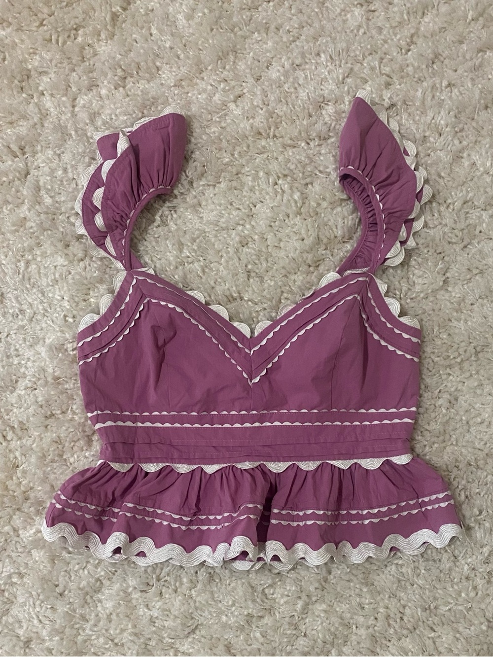 Sofiie The Label Purple and White Ruffle-Trim Top